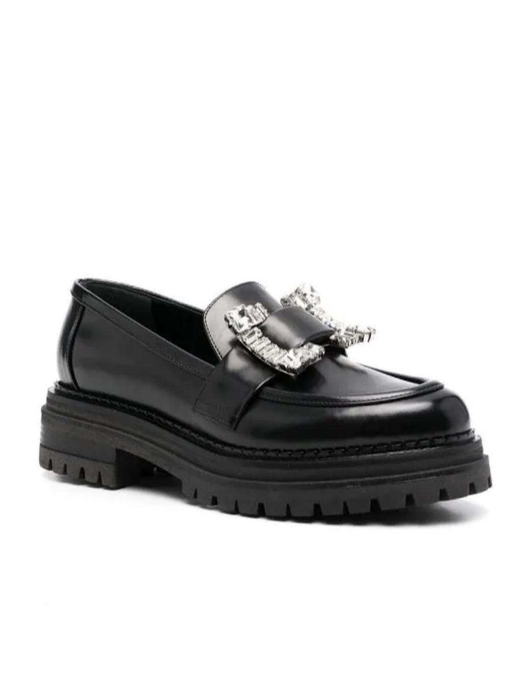Mocasín negro detalle piedras para mujer