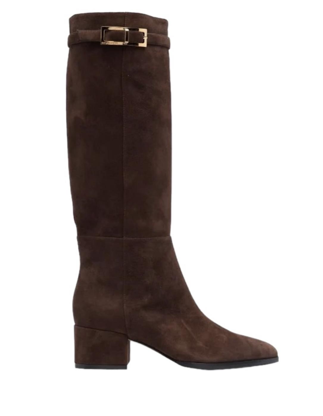 Bota alta ante marrón para mujer